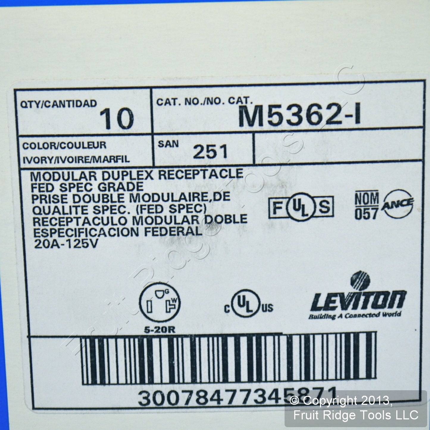 10 Leviton Ivory LEV-LOK Industrial Receptacles Duplex Outlets 20A M5362-I