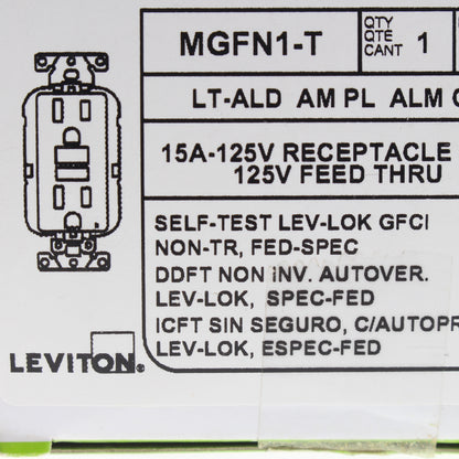 Leviton MGFN1-T Lev-Lok Light Almond Duplex Self-Test GFCI Receptacle 15A 125V