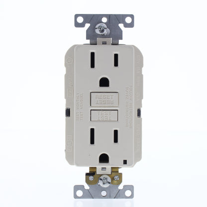 Leviton MGFN1-T Lev-Lok Light Almond Duplex Self-Test GFCI Receptacle 15A 125V