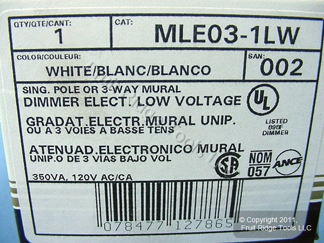 Leviton MLE03-1LW White Mural Dimmer Multi-Way 350VA Electronic Low Volt Preset