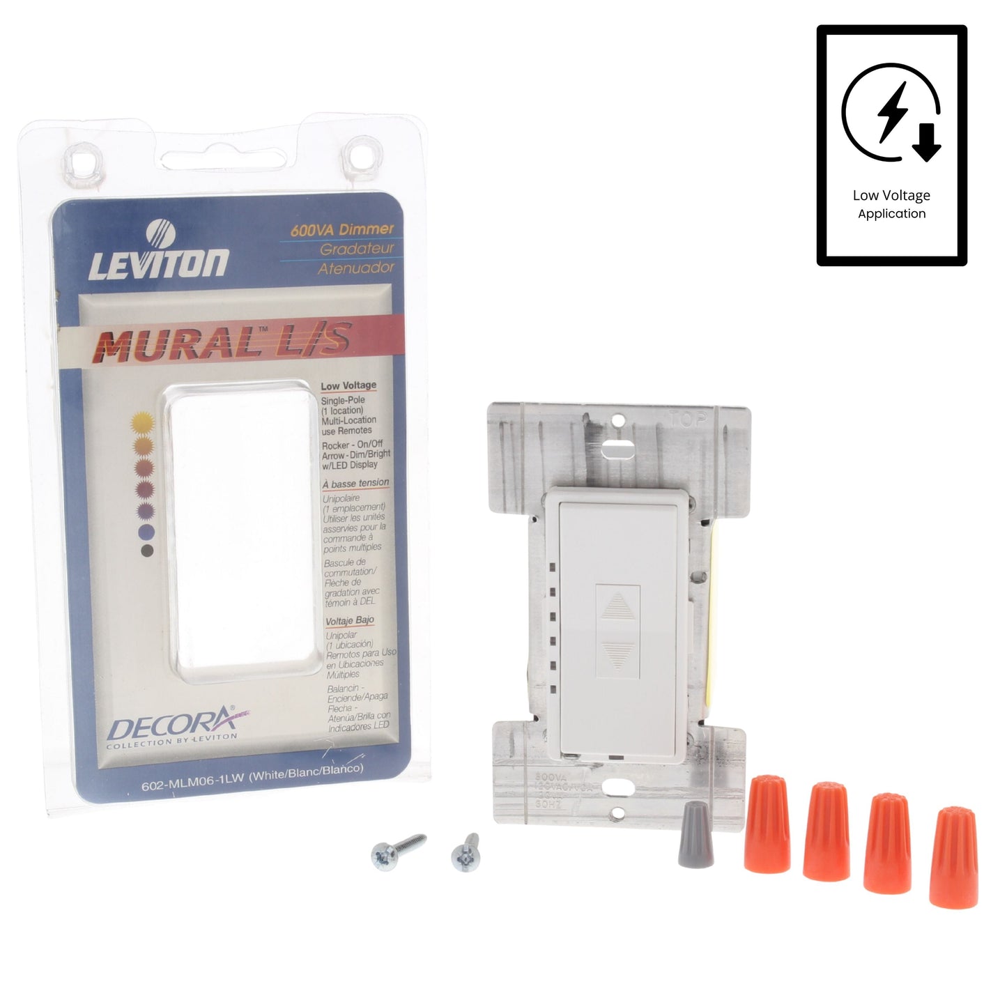 Leviton White Preset Mural Dimmer Switch Multi-Way 600VA Mag Low Volt MLM06-1LW