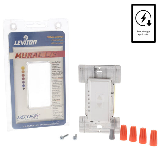 Leviton White Preset Mural Dimmer Switch Multi-Way 600VA Mag Low Volt MLM06-1LW