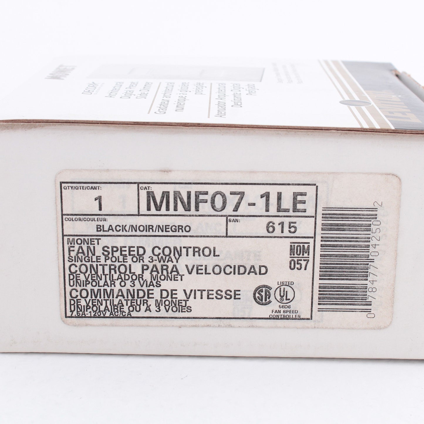 Leviton MNF07-1LE Black Monet Slide Ceiling Fan Speed Control 120V 7.5A