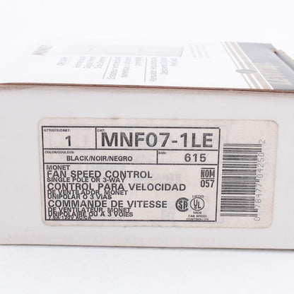 Leviton MNF07-1LE Black Monet Slide Ceiling Fan Speed Control 120V 7.5A