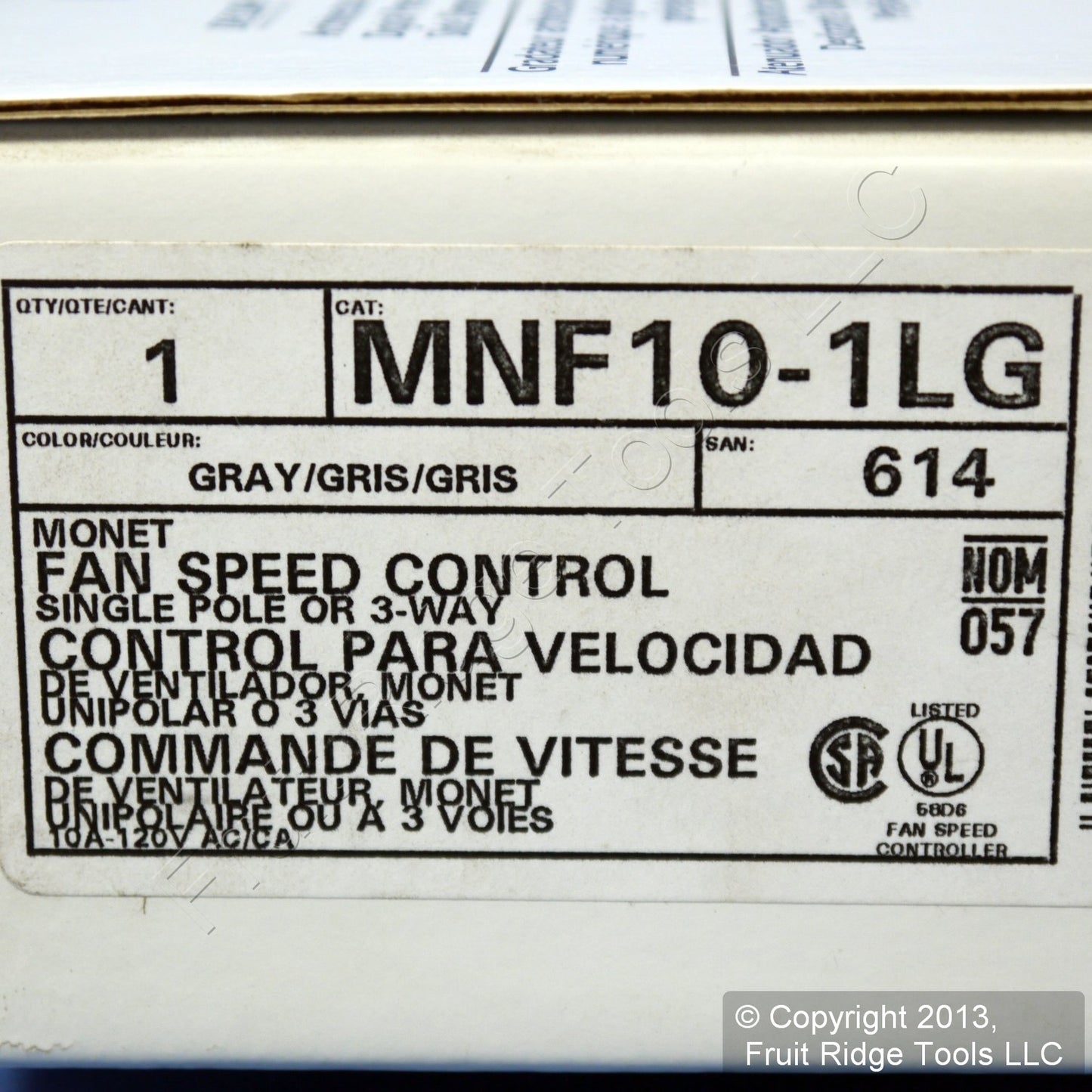 Leviton MNF10-1LG Gray Monet Slide Ceiling Fan Speed Control 120V 10A