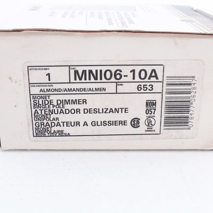 Leviton MNI06-10A Almond Monet Slide Dimmer Switch 600W Incandescent