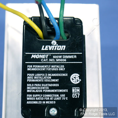 Leviton MNI06-1LW White Monet Slide Light Dimmer Switch 600W Incandescent Bulk