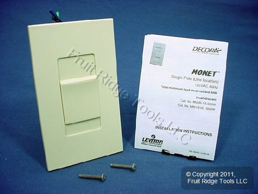 Leviton MNI10-10I Ivory Monet Slide Dimmer Switch 1000W Incandescent