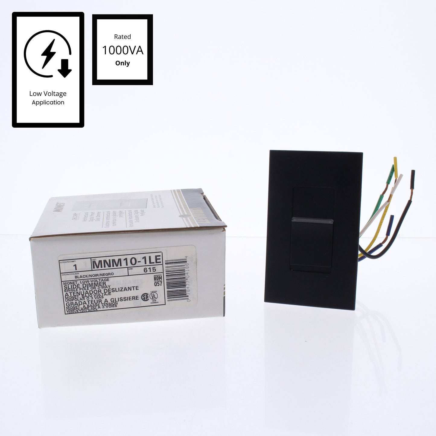 Leviton MNM10-1LE Black Monet Magnetic Low Voltage Light Dimmer Switch 1000VA