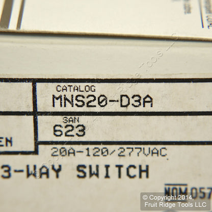 Leviton MNS20-D3A Almond Narrow Fin Monet 3-Way Rocker Switch 20A 120/277V 60Hz