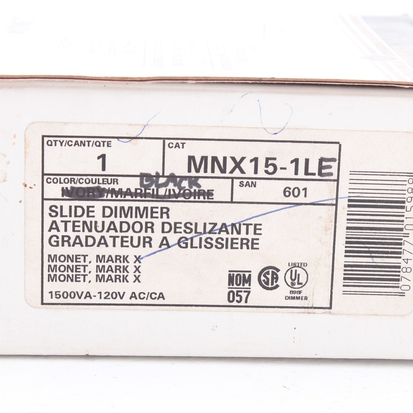 Leviton Black Monet Fluorescent Slide Light Dimmer Switch 1125W 120V MNX15-1LE