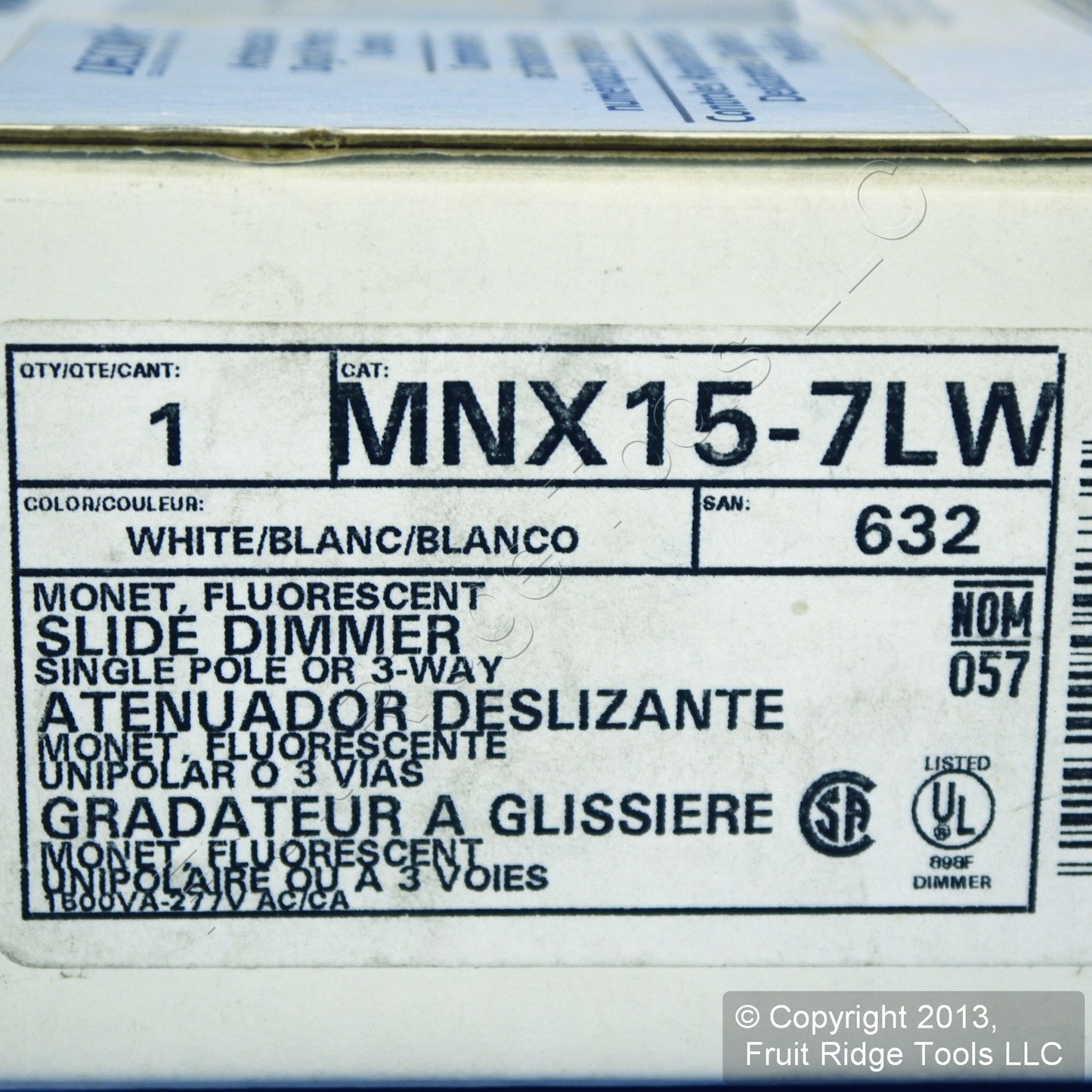Leviton MNX15-7LW White Monet Fluorescent Slide Dimmer Light Switch 1500VA