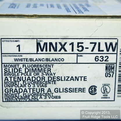 Leviton MNX15-7LW White Monet Fluorescent Slide Dimmer Light Switch 1500VA