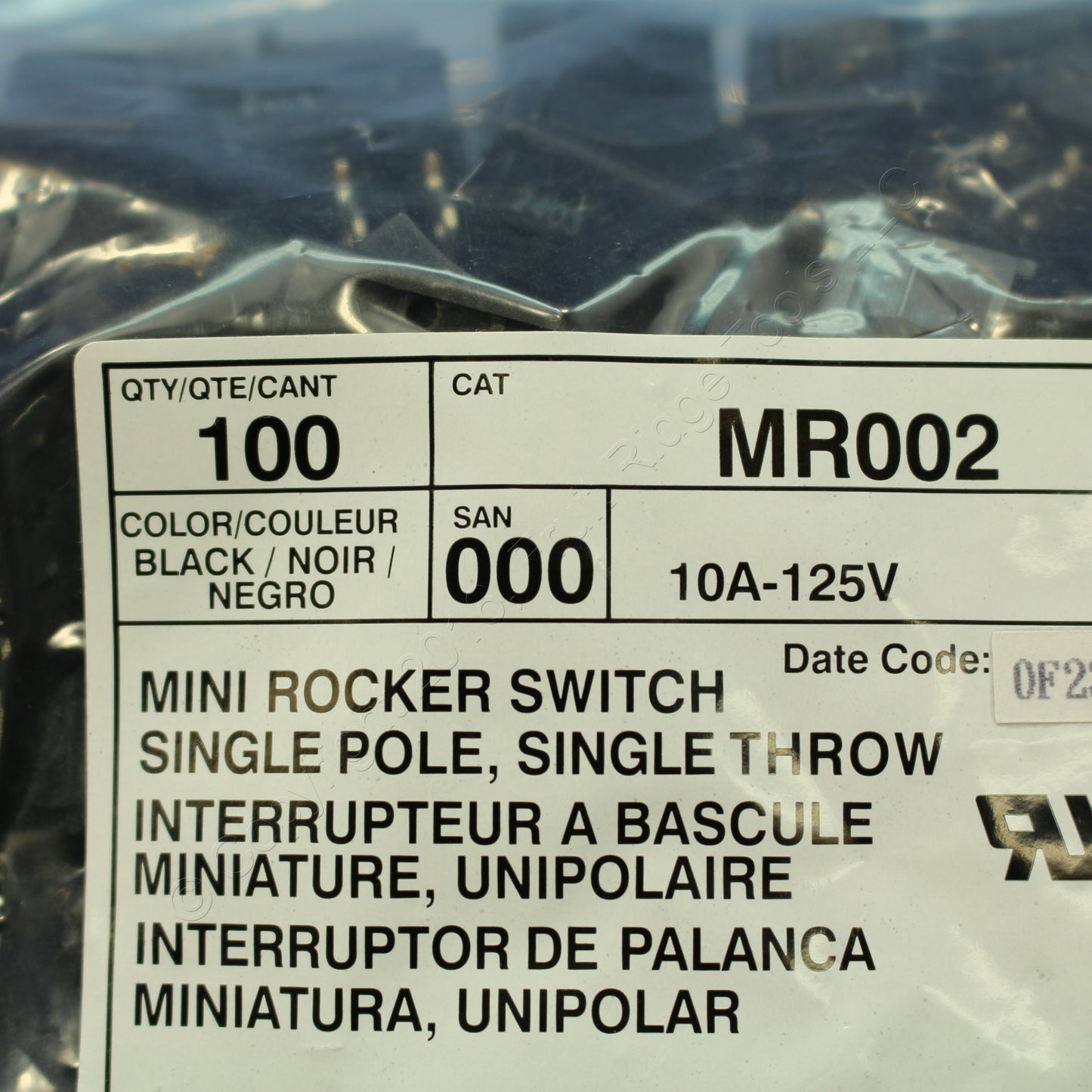 Leviton MR002 Black All- Snap-In Mini Rocker Panel Switch On/Off 10A Micro 100pc