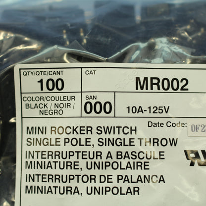 Leviton MR002 Black All- Snap-In Mini Rocker Panel Switch On/Off 10A Micro 100pc
