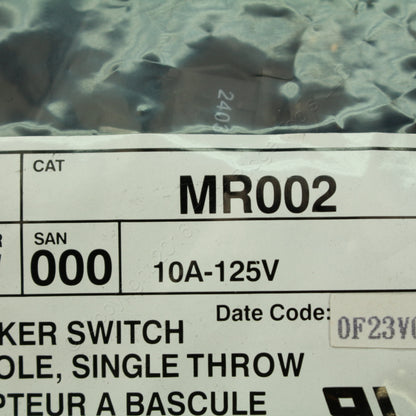 Leviton MR002 Black All- Snap-In Mini Rocker Panel Switch On/Off 10A Micro SPST