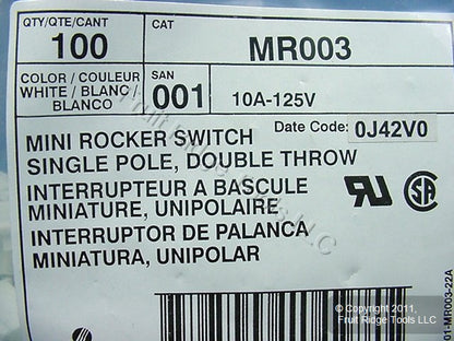Leviton MR003 Double Throw Snap-In Mini Rocker Panel Switches On/Off 10A 100pcs