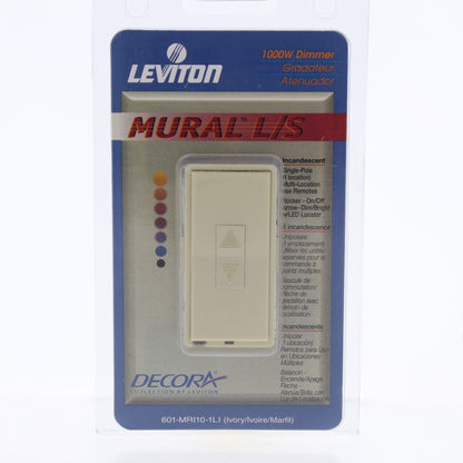 Leviton MRI10-1LI Ivory Mural Decora Light Dimmer Switch Multi-Way 1000W Preset
