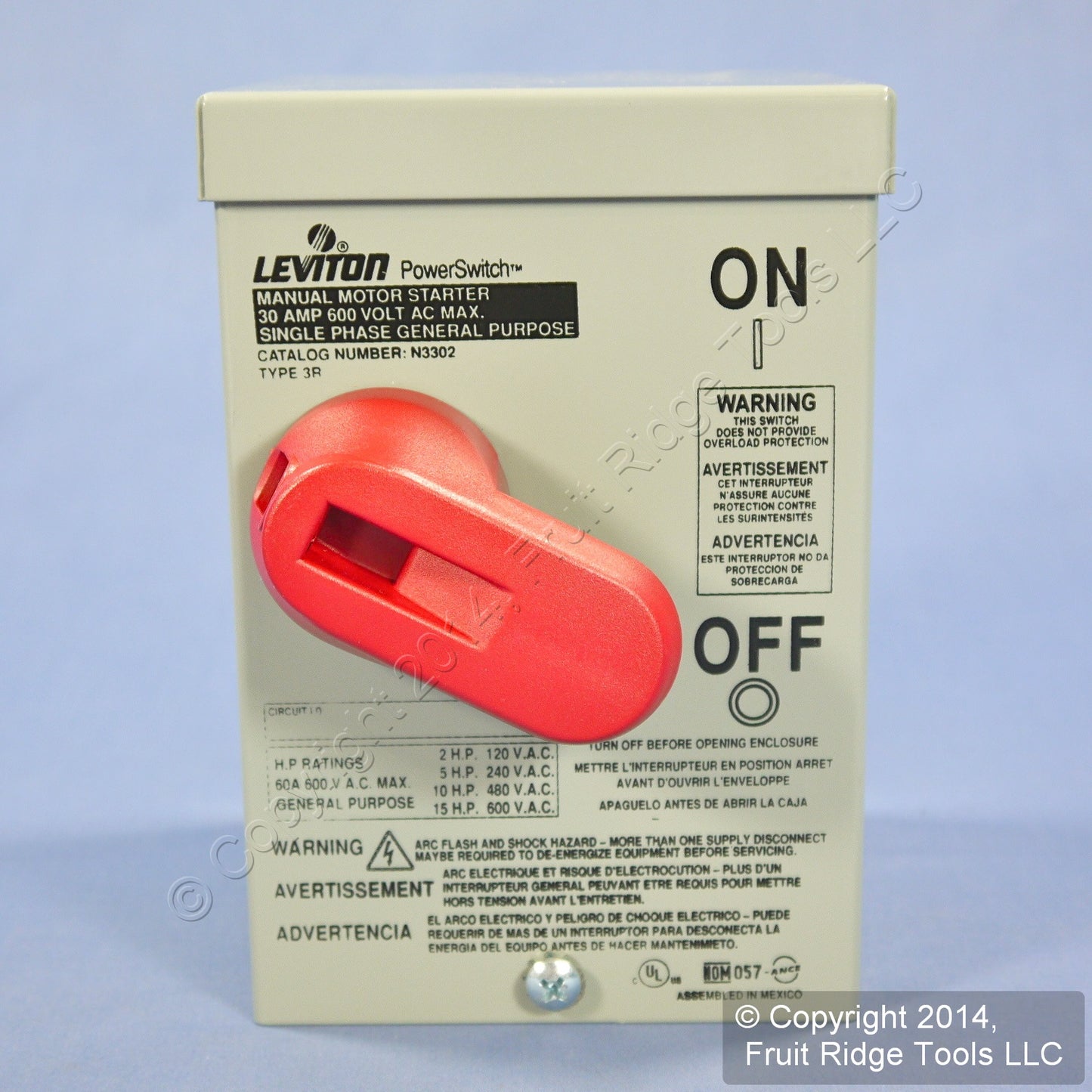 Leviton N3302 Motor Starter Switch DPST Double-Pole Single Throw w/Lockout 30A