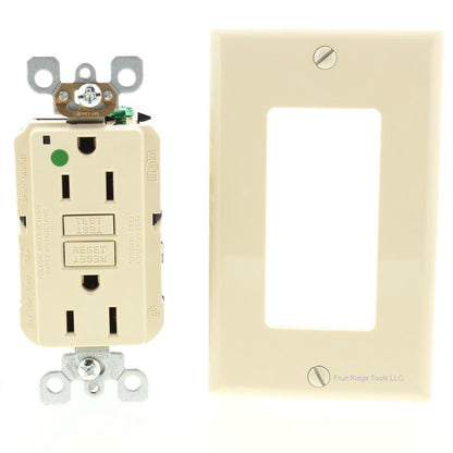 Leviton N7599-HGI Ivory Hospital Grade Slim GFCI Wallplate 15A-125V Receptacle
