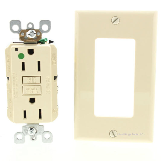 Leviton N7599-HGI Ivory Hospital Grade Slim GFCI Wallplate 15A-125V Receptacle