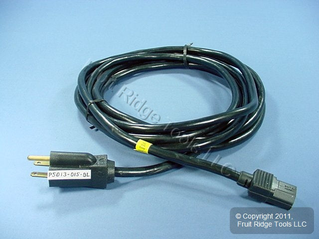 Leviton 15 Ft Black Power Cord 10A 250V 2500W NEMA 6-15P Plug to C13 P5013-15-BL