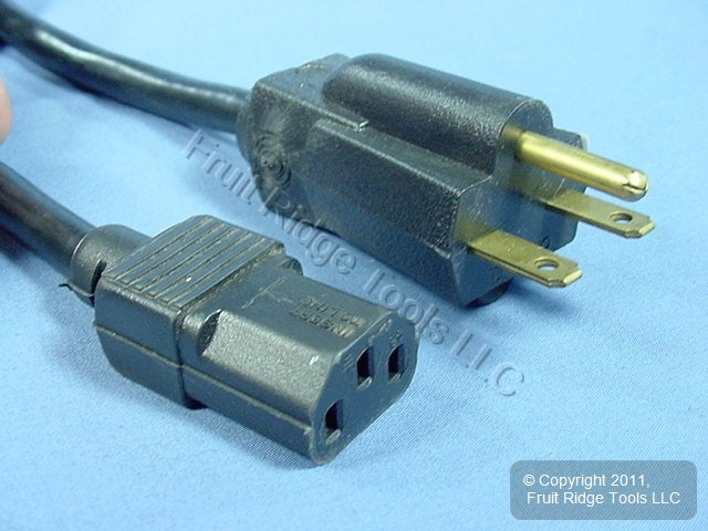 Leviton 15 Ft Black Power Cord 10A 250V 2500W NEMA 6-15P Plug to C13 P5013-15-BL