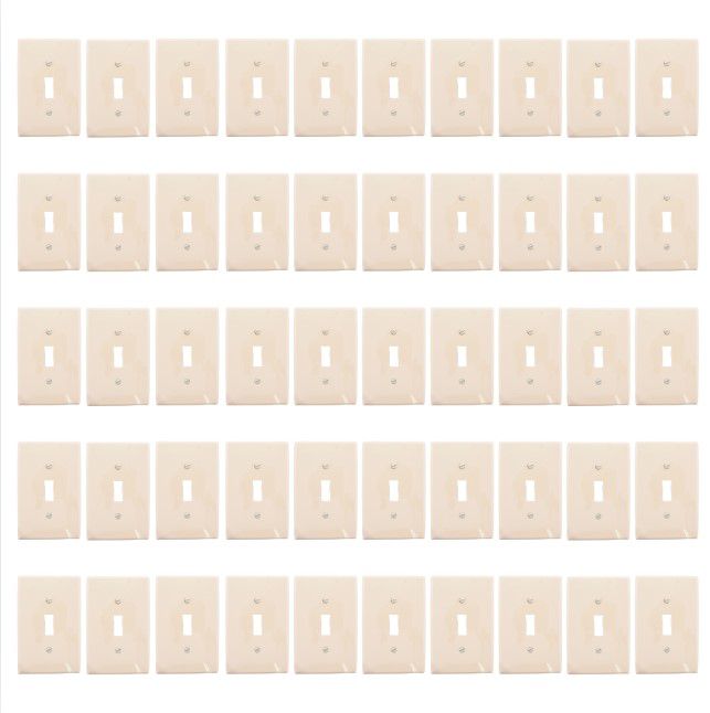 Leviton PJ1-A Almond 1-Gang Toggle Unbreakable Nylon Midway Wallplate Cover 50pc