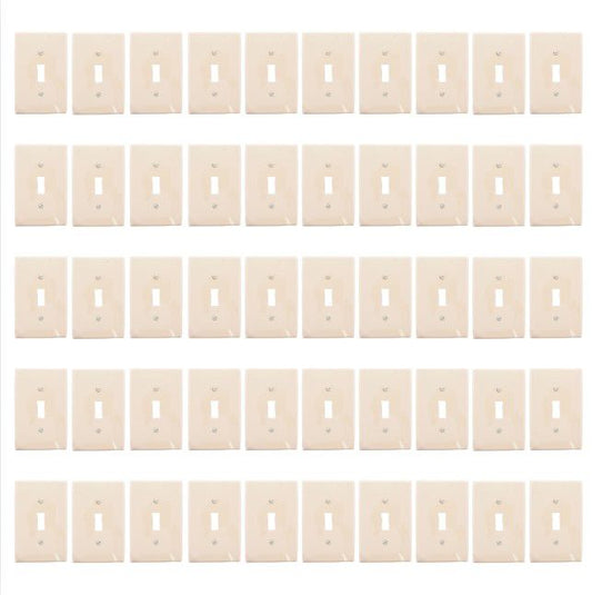 Leviton PJ1-A Almond 1-Gang Toggle Unbreakable Nylon Midway Wallplate Cover 50pc
