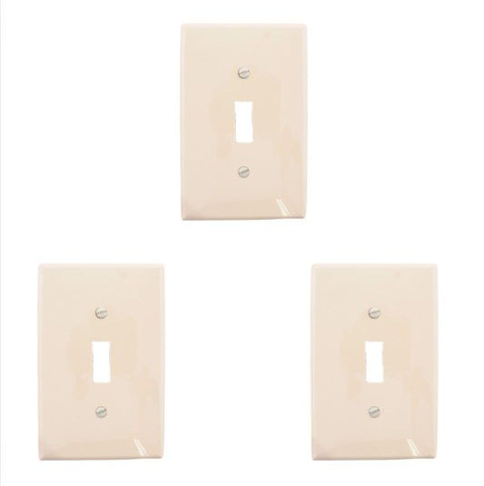 Leviton PJ1-A Almond 1-Gang Toggle Unbreakable Nylon Midway Wallplate Cover 3pcs