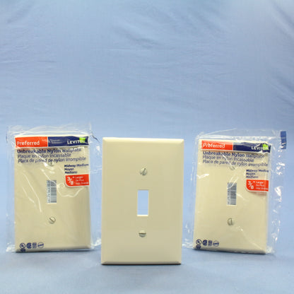 Leviton PJ1-T Light Almond 1-Gang Toggle Unbreakable Midway Wallplate Cover 3pcs