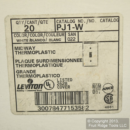Leviton PJ1-W White 1-Gang Unbreakable Midway Switch Cover Nylon Wallplate 20pcs
