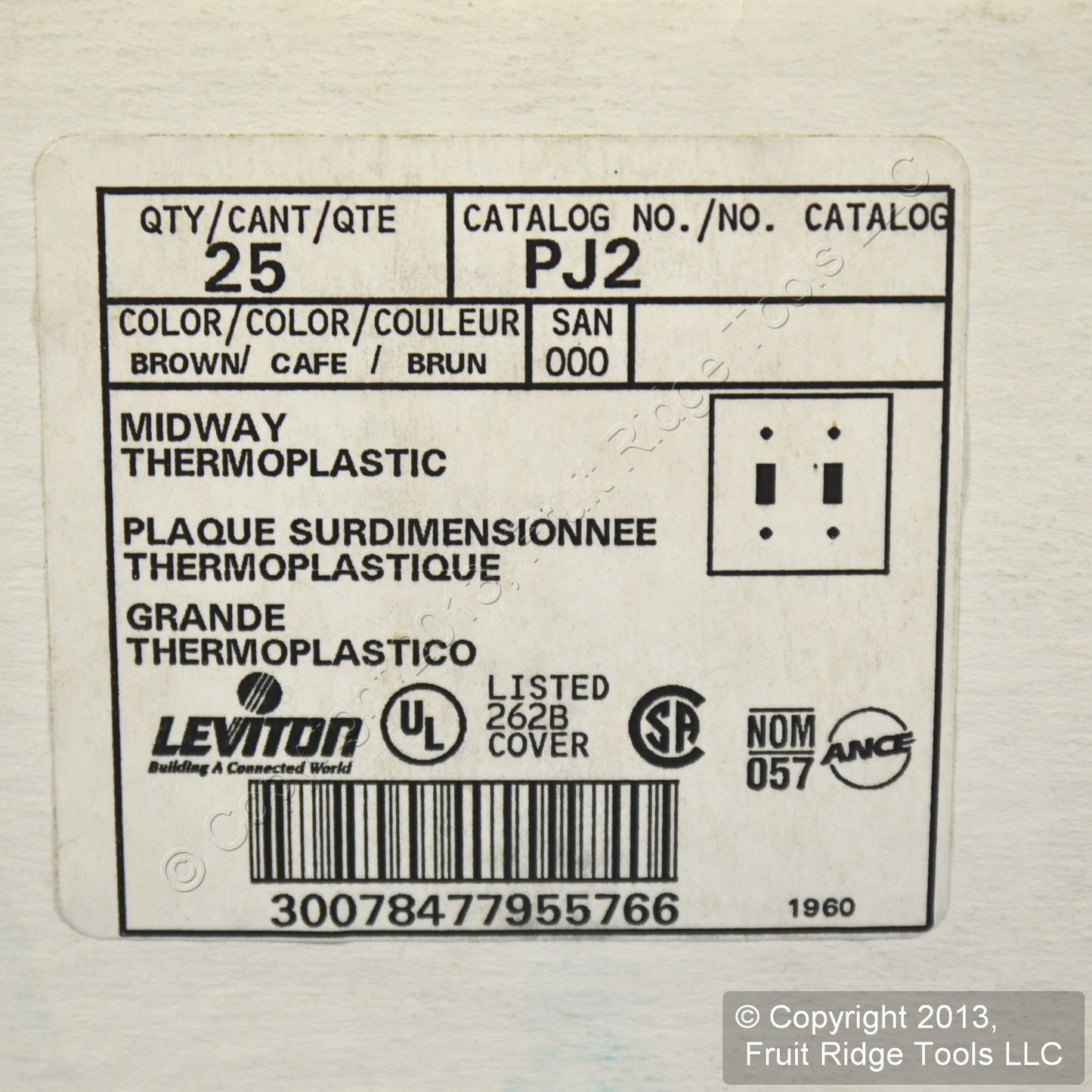 Leviton PJ2 Brown 2-Gang Toggle Unbreakable Nylon Midway Wallplate Cover 25pcs