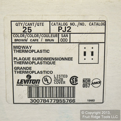 Leviton PJ2 Brown 2-Gang Toggle Unbreakable Nylon Midway Wallplate Cover 25pcs