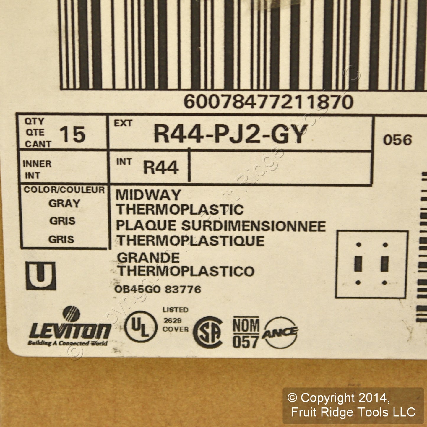 Leviton PJ2-GY Gray 2-Gang Toggle Unbreakable Nylon Midway Wallplate Cover 15pcs