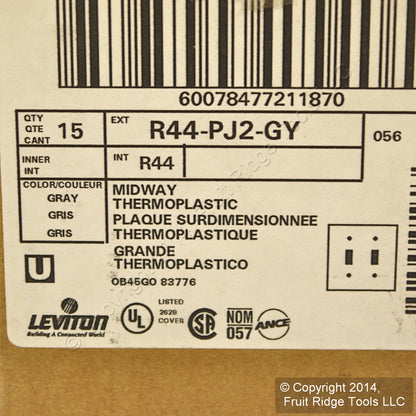 Leviton PJ2-GY Gray 2-Gang Toggle Unbreakable Nylon Midway Wallplate Cover 15pcs