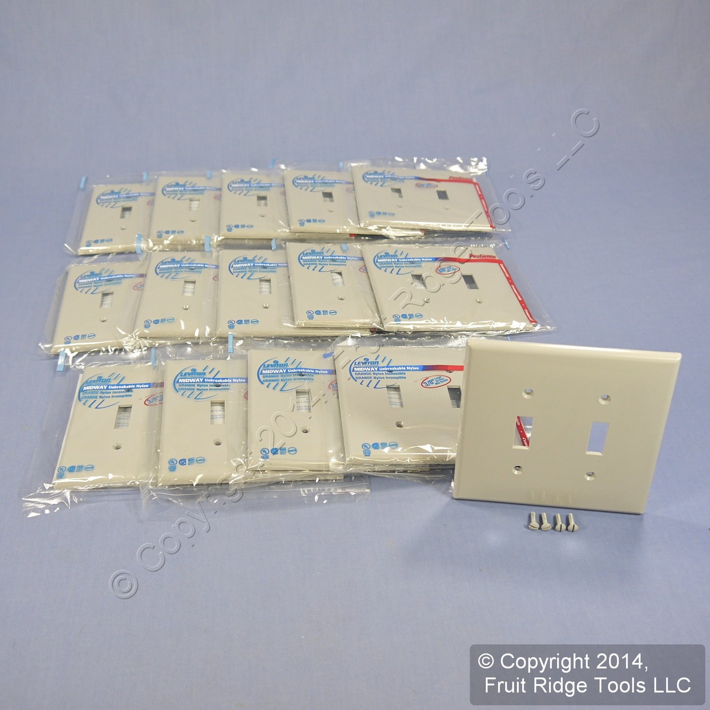 Leviton PJ2-GY Gray 2-Gang Toggle Unbreakable Nylon Midway Wallplate Cover 15pcs