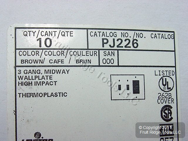 Leviton PJ226 Brown 3-Gang Toggle Decora Unbreakable Midway Wallplates 10-Pack