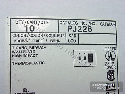 Leviton PJ226 Brown 3-Gang Toggle Decora Unbreakable Midway Wallplates 10-Pack