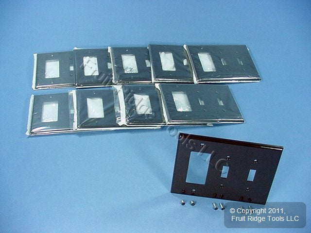 Leviton PJ226 Brown 3-Gang Toggle Decora Unbreakable Midway Wallplates 10-Pack