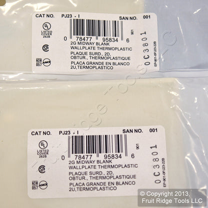 Leviton PJ23-I Ivory 2-Gang Blank Unbreakable Midway Wallplates Box Mount 2pcs