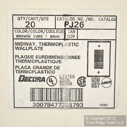 Leviton PJ26 Brown 1-Gang Decora GFCI Unbreakable Midway Wallplate Cover 20pcs