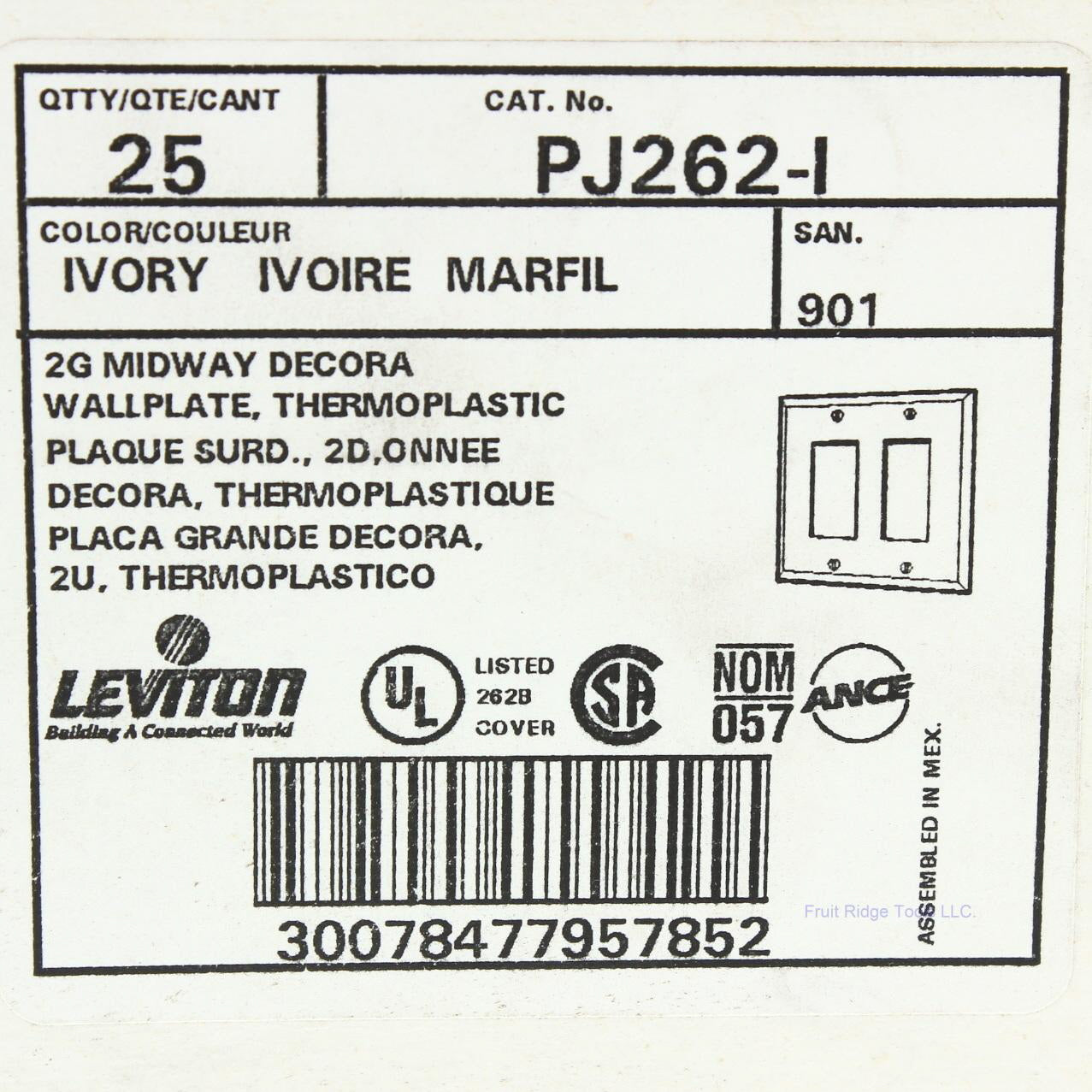 Leviton PJ262-I Ivory 2-Gang Decora GFCI Unbreakable Midway Wallplate Cover 10pc