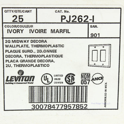 Leviton PJ262-I Ivory 2-Gang Decora GFCI Unbreakable Midway Wallplate Cover 10pc