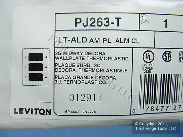 Leviton PJ263-T Lt Almond 3-Gang Unbreakable Decora GFCI Midway Wallplate Cover