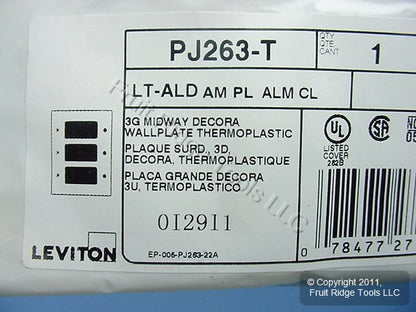 Leviton PJ263-T Lt Almond 3-Gang Unbreakable Decora GFCI Midway Wallplate Cover