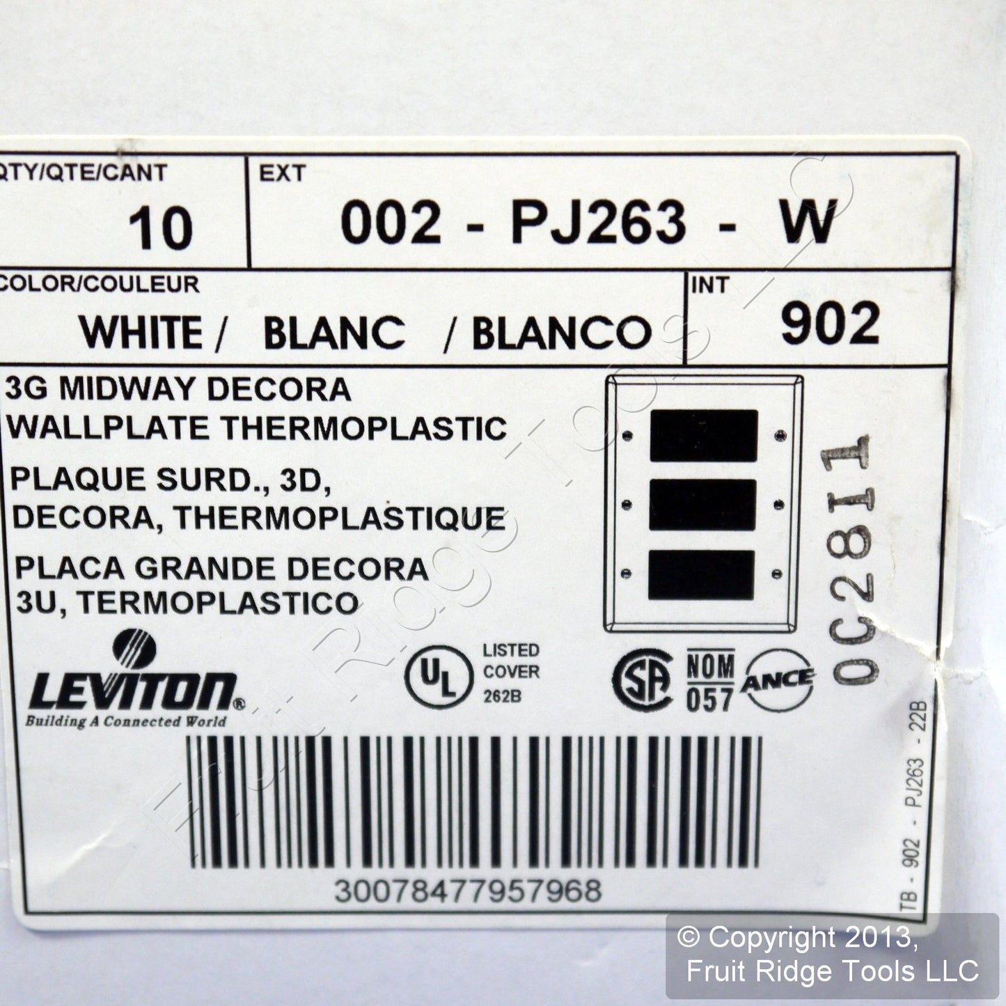 Leviton PJ263-W White 3-Gang Decora Midway Cover Nylon Wallplates Gfi Gfci 10pcs