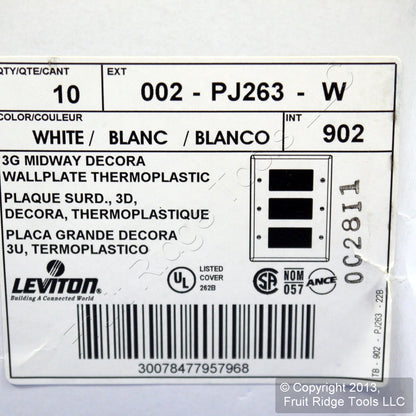 Leviton PJ263-W White 3-Gang Decora Midway Cover Nylon Wallplates Gfi Gfci 10pcs
