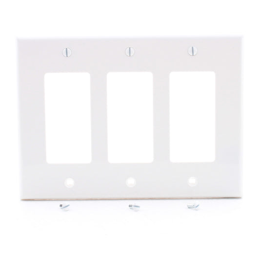 Leviton PJ263-W White 3-Gang Unbreakable Nylon Decora GFI Midway Wallplate Cover