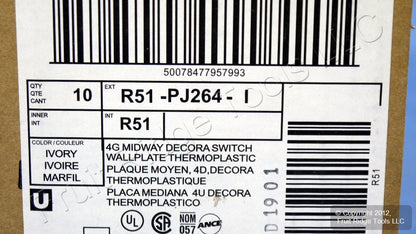 Leviton PJ264-I Ivory 4-Gang Decora GFI Unbreakable Midway Wallplate Cover 10pc